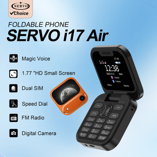2026 New SERVO i17Air 2G Mini Foldable Mobile Phone Dual SIM Speed Dial Blacklist Flashlight Call Record Flip Cellphone FM Radio