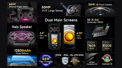 【World Premiere】Ulefone Armor 30 Pro 5G Rugged Phone Android 14 Smartphone 6.9" 120Hz 32GB+512GB 12800mAh Night Camera 64MP NFC