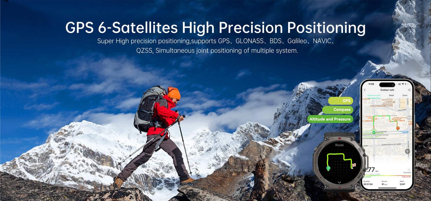 2025 NEW Outdoors Military GPS Smart Watch For Men Sports Compass Smart Watch Waterproof And Anti Drop HD Bluetooth Call Watch