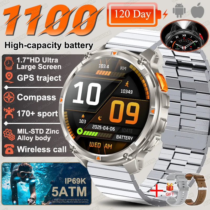 2026 New T-Rex3 Pro 1100mAh Battery Smart Watch GPS path 5ATM Waterproof Sports Run tracker Outdoors Compass Military Smartwatch