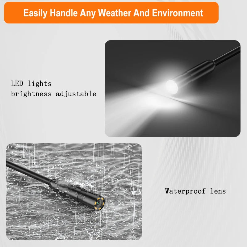 1-100m Cable Endoscope Camera With 4.3'' IPS Screen Split Design 8mm Waterproof Borescope Inspection Pipe Car Engine Sewer 2600m