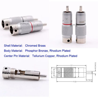 1 pair EIZZ 24K Gold/Thick Silver/Rhodium Plated Brass Male RCA Coaxial Plug Tellurium Copper Pin Hi-Fi Audio AMP CD DVD