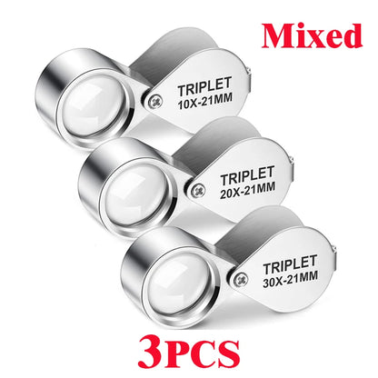 10-30X Pocket Loupe Magnifier Jewelry Magnifying Glass Foldable Diamond Lupa Triplet Jewelers Eye Glass Tool Reading Magnifiers
