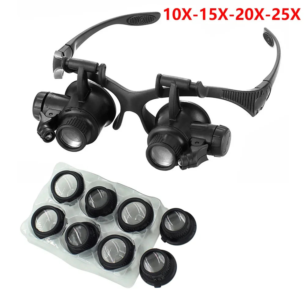 10X/15X/20X/25X LED Magnifier Glasses Magnifying Headband Eyewear for Reading Jewelers Watchmaker Repair Tools Magnifying Glass