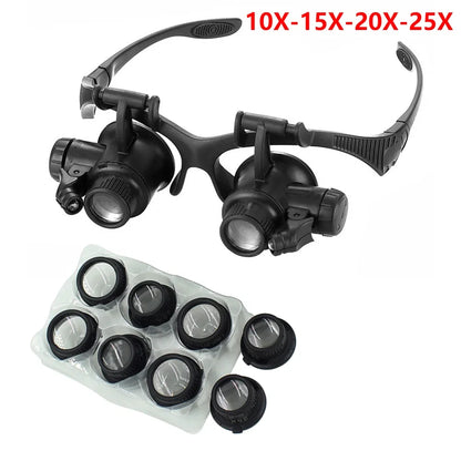 10X/15X/20X/25X LED Magnifier Glasses Magnifying Headband Eyewear for Reading Jewelers Watchmaker Repair Tools Magnifying Glass