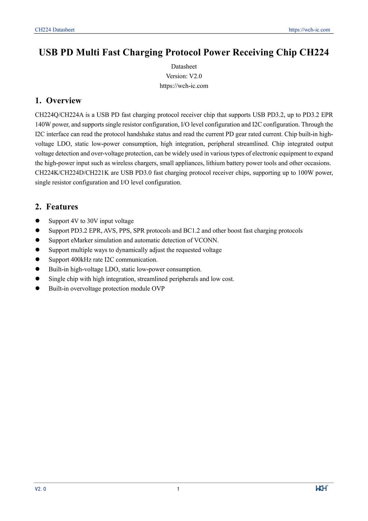 10Pcs/lot CH224 CH224A USB PD3.2 Fast Charging Protocol Receiver Chip