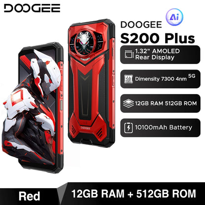 World Premiere DOOGEE S200 Plus 5G AI Rugged Phone Dimensity 7300 1.32" Rear Display 12+512GB 6.72'' 10100mAh Battery Smartphone