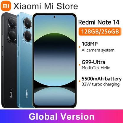 【Brand+】Global Version Xiaomi Redmi Note 14 MediaTek Helio G99-Ultra 108MP AI 5500mAh 6.67" AMOLED 120Hz Display