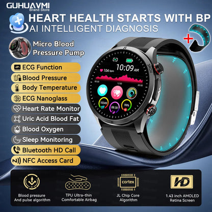 2026 New Upgrade Air Pump Blood Pressure Accurate Measure SmartWatch ECG Micro Physical Examination NFC Airbag Smart Watches Man