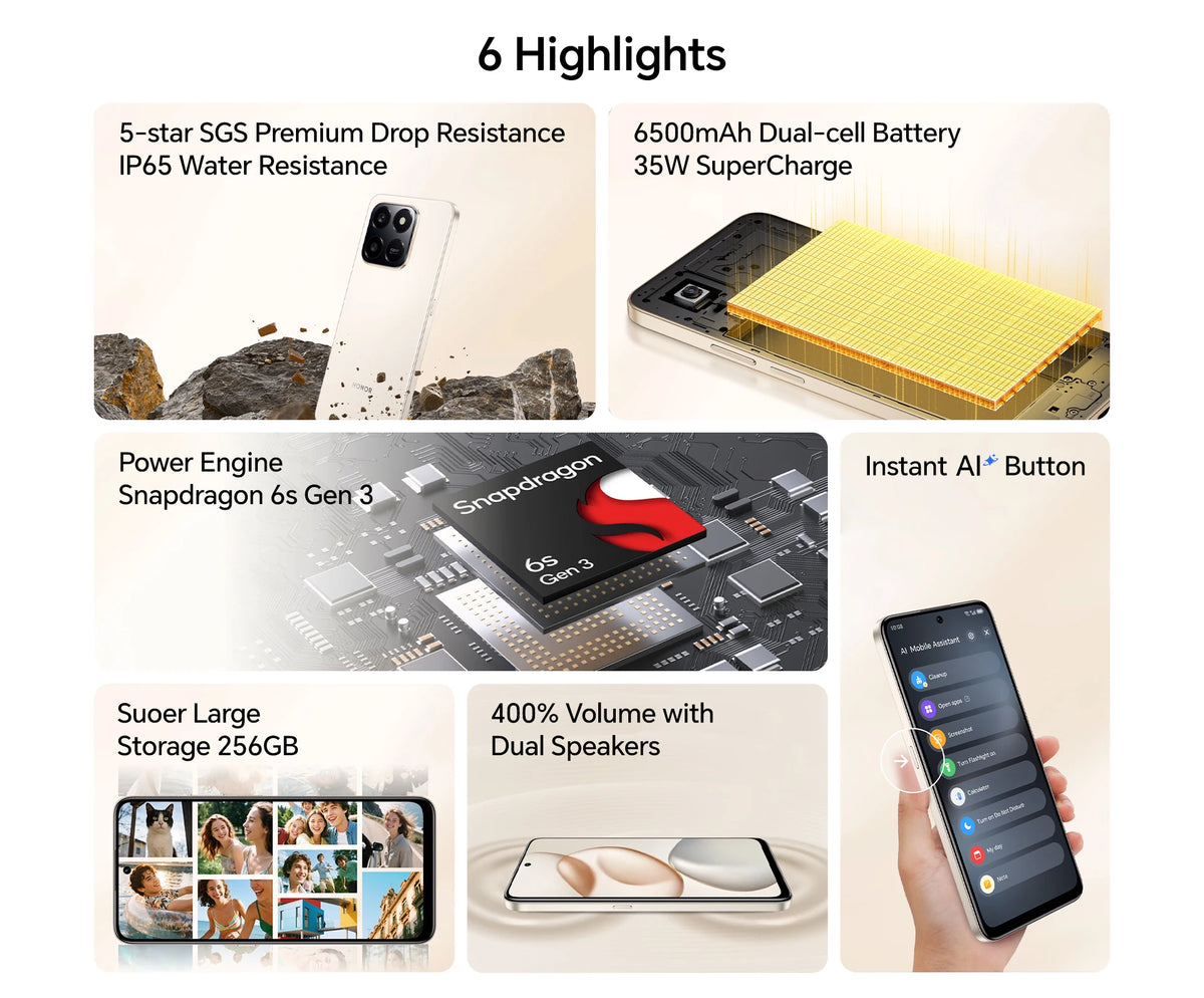 2025 New HONOR X7d 5G Smartphone Snapdragon 6s Gen 3 6.77'' TFT LCD Screen AI camera 6500mAh Supports 35W fast charging IP65