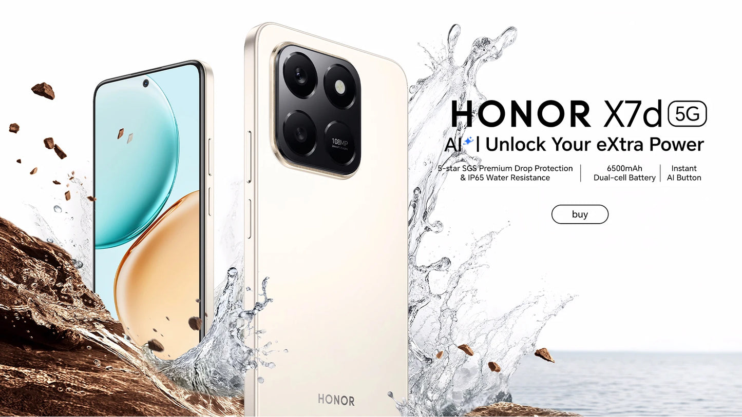 2025 New HONOR X7d 5G Smartphone Snapdragon 6s Gen 3 6.77'' TFT LCD Screen AI camera 6500mAh Supports 35W fast charging IP65