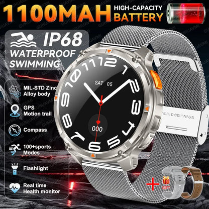 2026 New Military 1100mAh Battery Outdoor Sports SmartWatch Men Compass Flashlight GPS trackr 10ATM Waterproof Fitness Bracelet