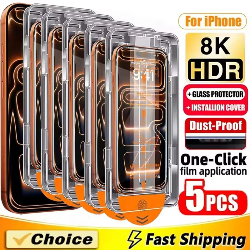 1-5PCS 8K HD Oleophobic Coating Easy Install Screen Protector For iPhone 17 Pro Max Air 17promax 17pro Protective Tempered Glass
