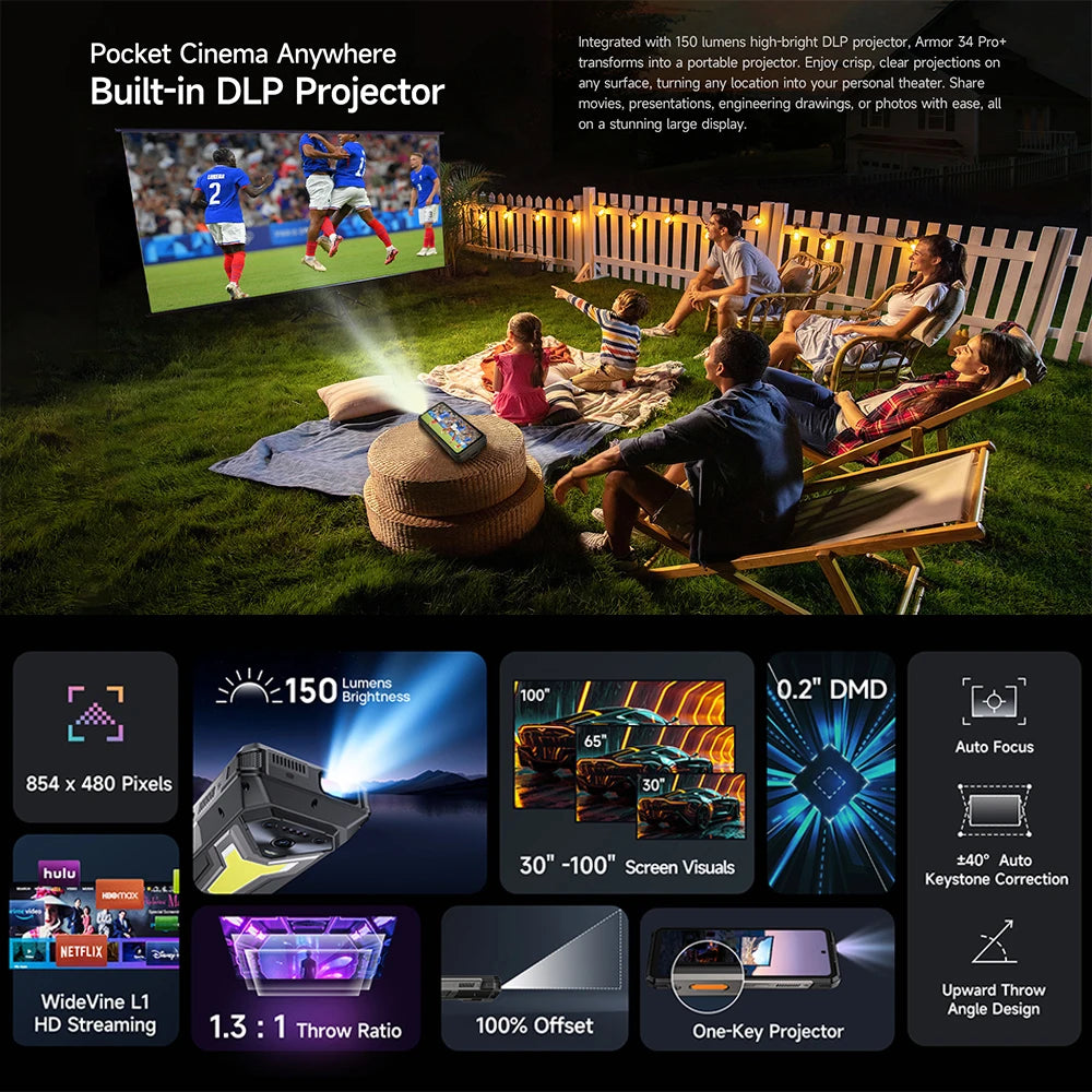 【World Premiere】Ulefone Armor 34 Pro 5G AI Rugged Phone 25500mAh Up to 32GB+512GB Built-in Projector 120Hz 6.95