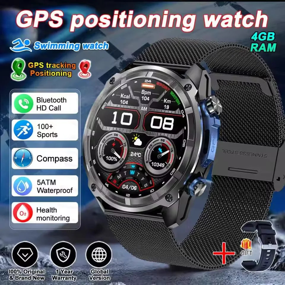 2025 New Military GPS Sports Smartwatches Men 5ATM Waterproof Fitness Tracker 4GB Memory Offline Maps 860Mah Battery Smart Watch
