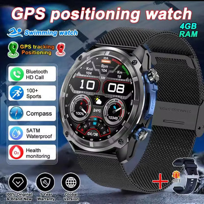 2025 New Military GPS Sports Smartwatches Men 5ATM Waterproof Fitness Tracker 4GB Memory Offline Maps 860Mah Battery Smart Watch