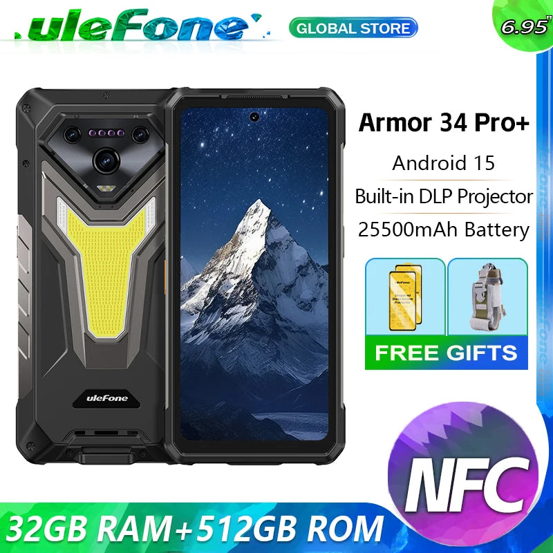 【World Premiere】Ulefone Armor 34 Pro 5G AI Rugged Phone 25500mAh Up to 32GB+512GB Built-in Projector 120Hz 6.95