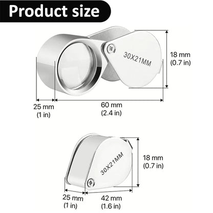10-30X Pocket Loupe Magnifier Jewelry Magnifying Glass Foldable Diamond Lupa Triplet Jewelers Eye Glass Tool Reading Magnifiers