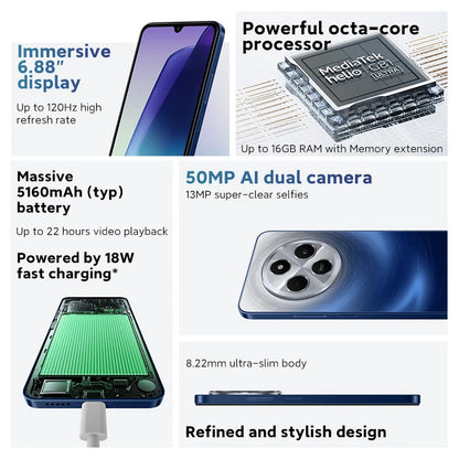 Xiaomi Redmi 14C Smartphone Immersion 6.88'' 120Hz Display 50MP AI Dual Camera Massive 5160mAh Battery