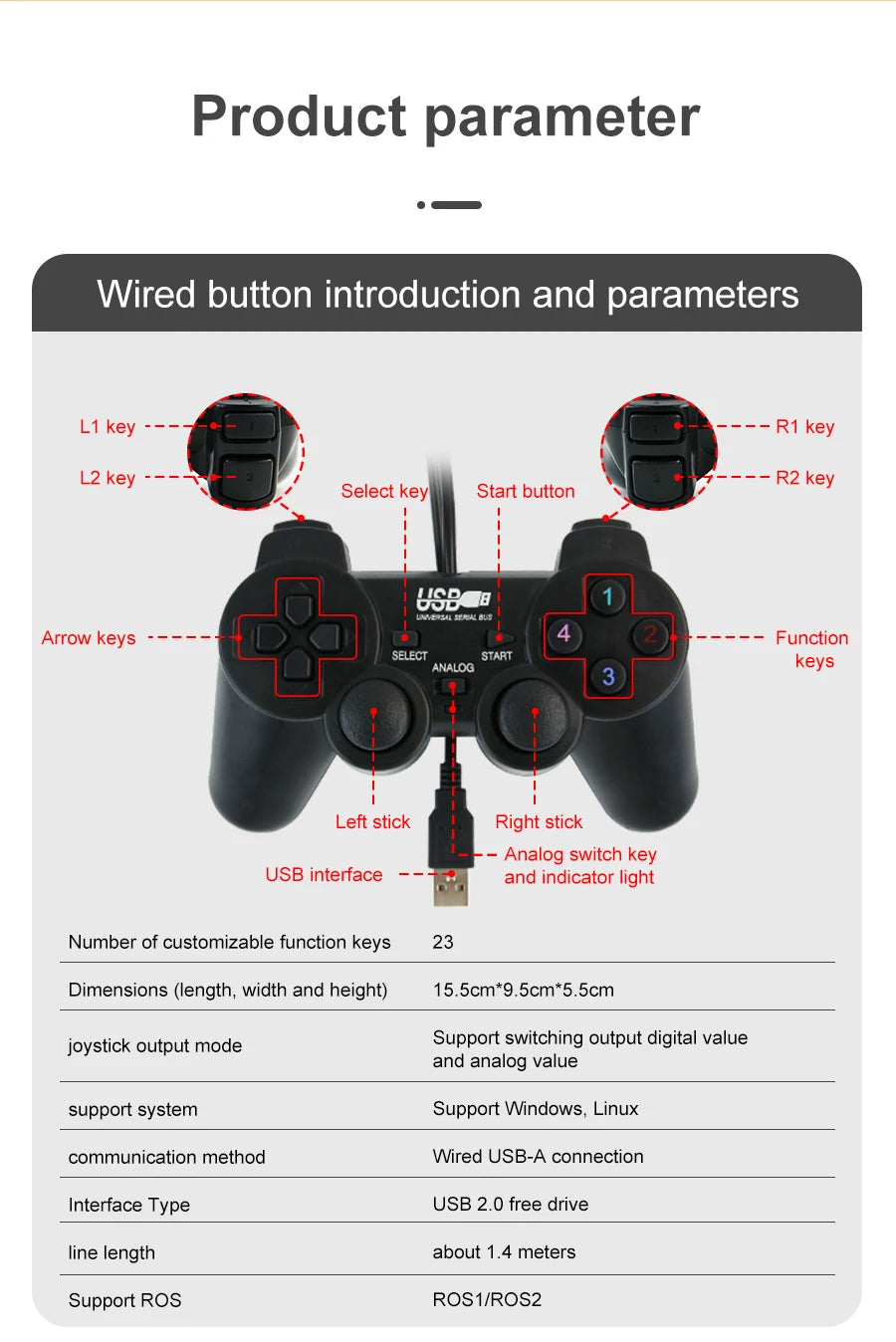 Yahboom PS2 Wired USB Wireless Game Controller Handle for ROS ROS2 Jetson Nano and Raspberry Pi Robots Kit Remote Control APP
