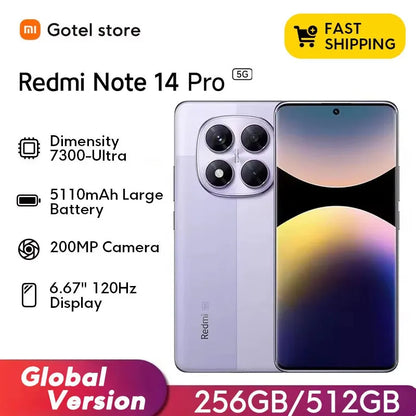 Xiaomi Redmi Note 14 Pro 5G Global Version Smartphone 7300-Ultra NFC 200MP AI camera 1.5K 120Hz AMOLED Display IP68