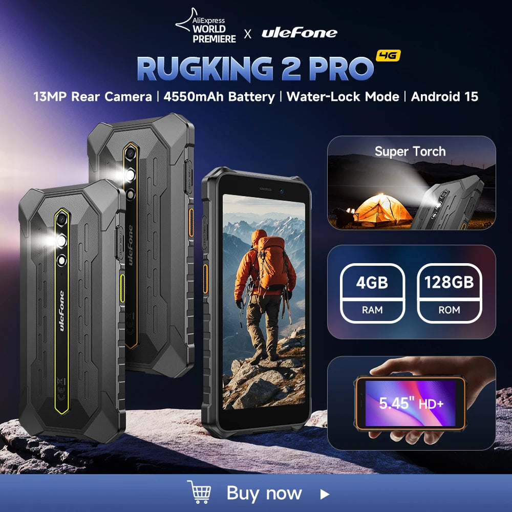 【World Premiere】Ulefone RugKing 2 Pro AI Rugged Phone Android 15 4G 128GB ROM Waterproof Smartphone NFC 5.45"4G  Global 4550mA
