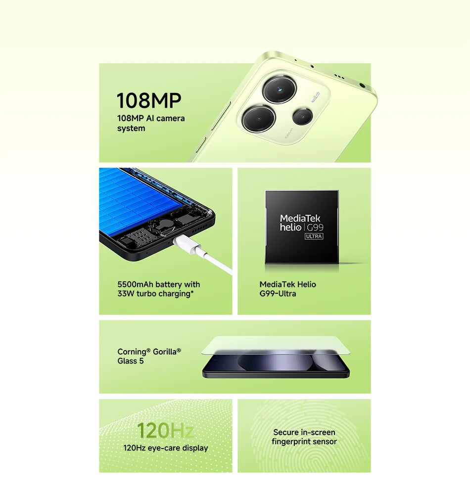 【Brand+】Global Version Xiaomi Redmi Note 14 MediaTek Helio G99-Ultra 108MP AI 5500mAh 6.67