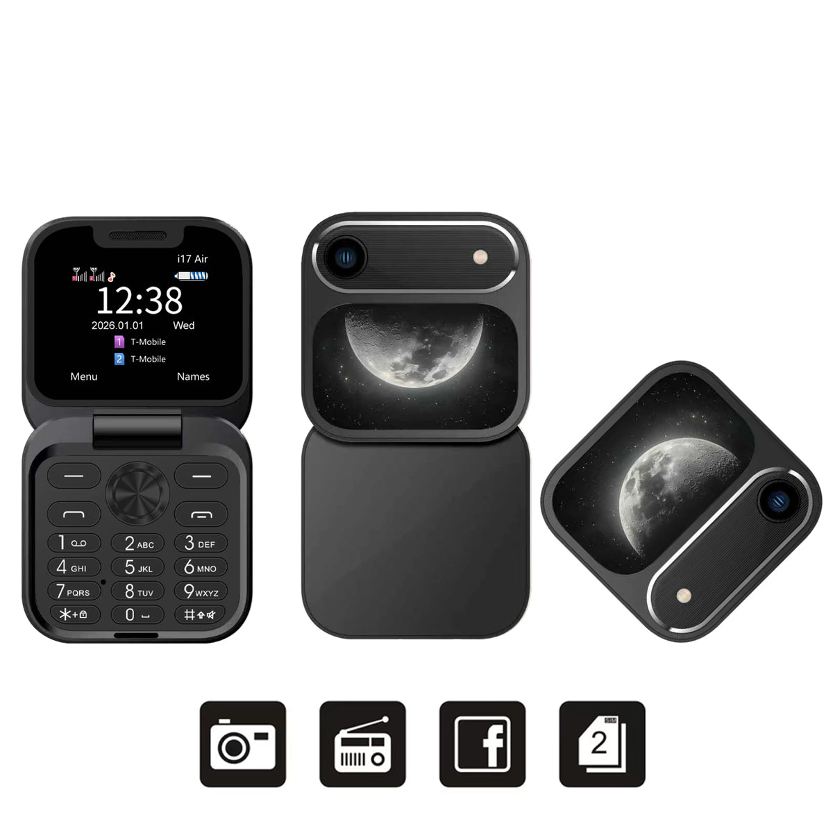 2026 New SERVO i17Air 2G Mini Foldable Mobile Phone Dual SIM Speed Dial Blacklist Flashlight Call Record Flip Cellphone FM Radio