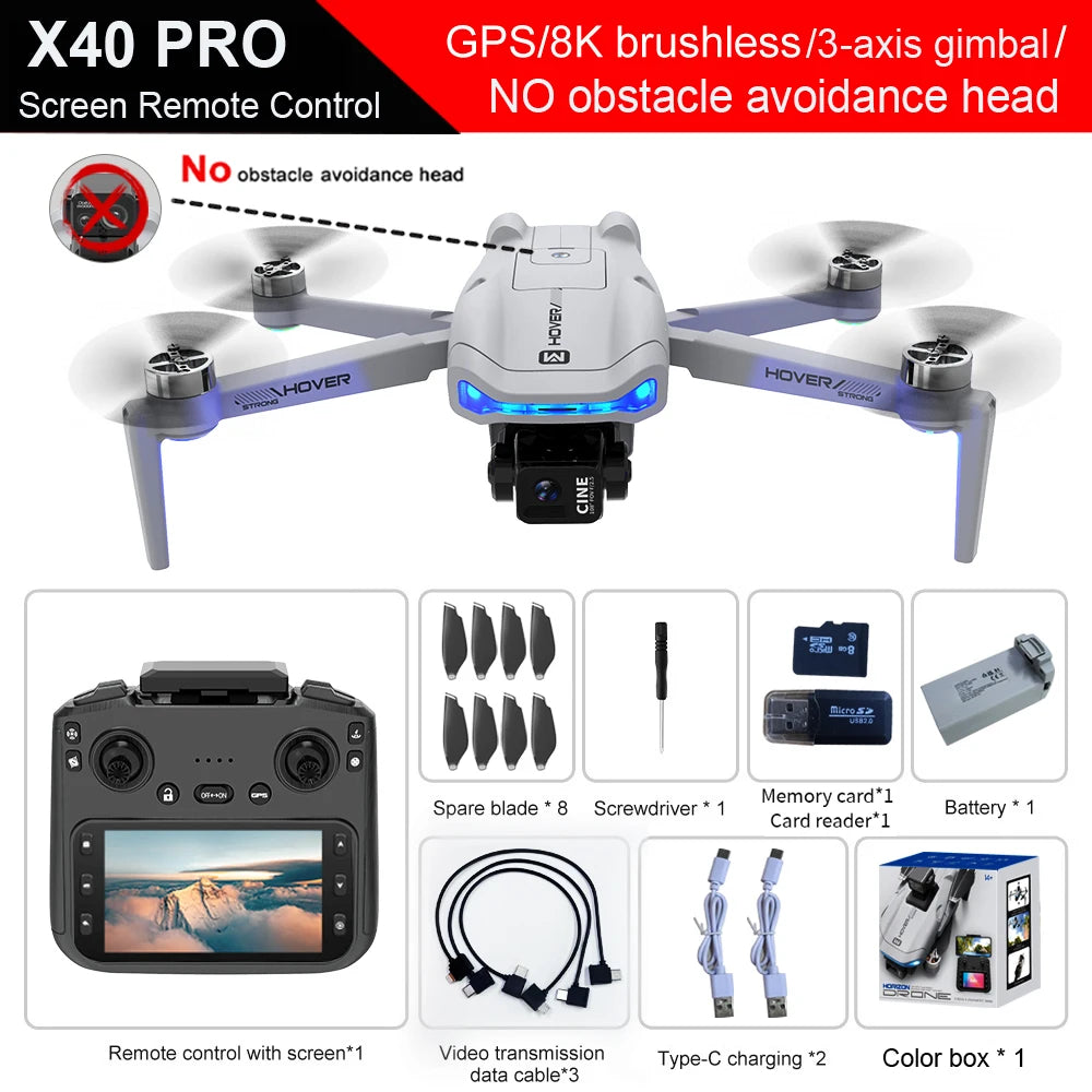 X40 GPS Drone Professional 4K Camera 3-axis gimbal Aerial Optional Obstacle Avoidance Brushless 5G WIFI FPV RC Quadcopter Toys