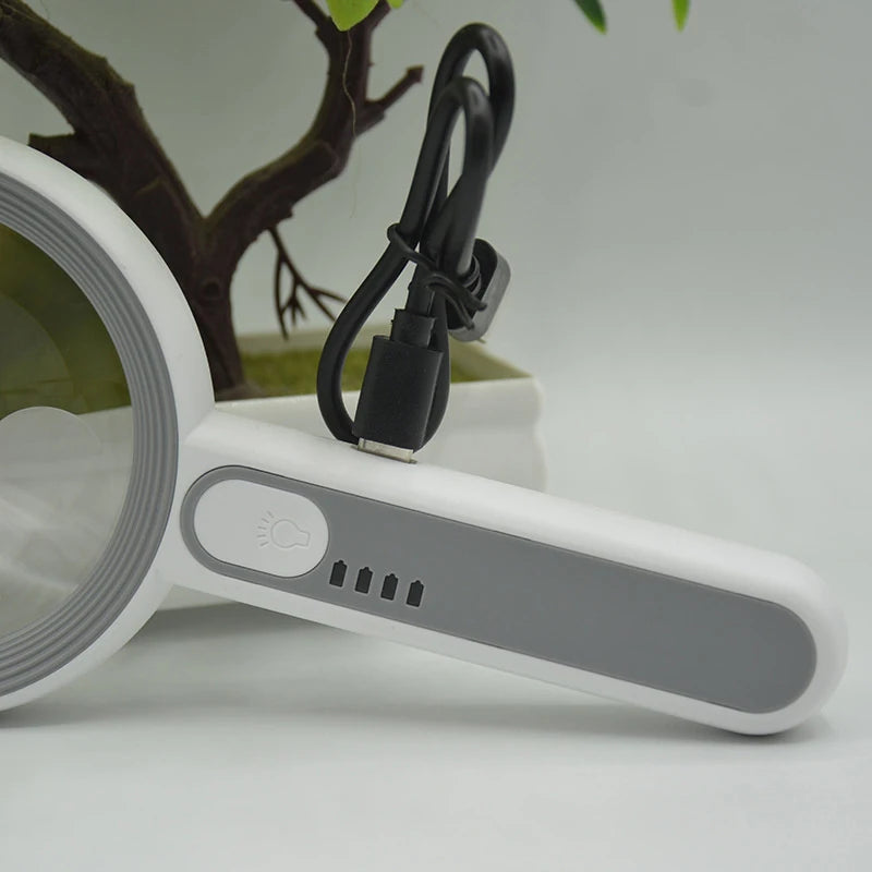 1pc Rechargeable Handheld Magnifier 3 Lighting Modes Illuminated Magnifying Glass With LED Light For Seniors Reading Repair
