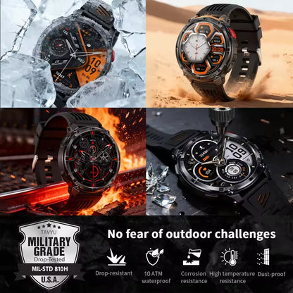 2026 New Military 1100mAh Battery Outdoor Sports SmartWatch Men Compass Flashlight GPS trackr 10ATM Waterproof Fitness Bracelet