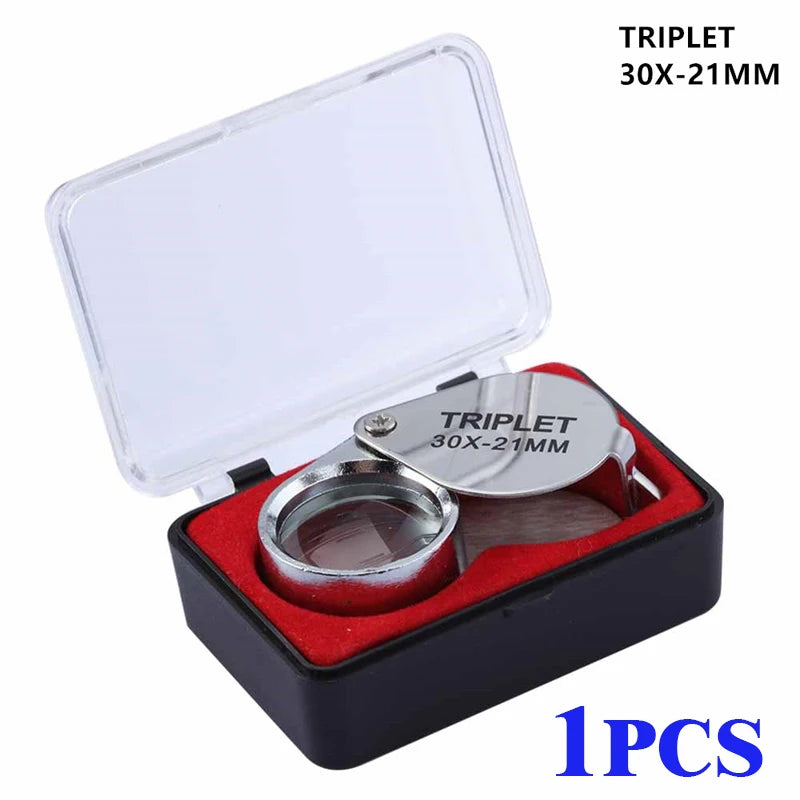 10-30X Pocket Loupe Magnifier Jewelry Magnifying Glass Foldable Diamond Lupa Triplet Jewelers Eye Glass Tool Reading Magnifiers