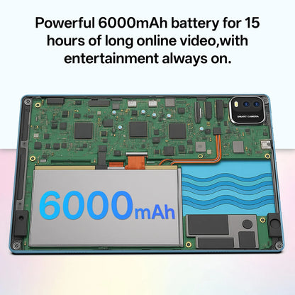 10-inch tablet PC, Android 15 system, quad-core processor, 12 (3+9) GB + 64GB storage, expandable up to 1TB, supports WiFi 6,