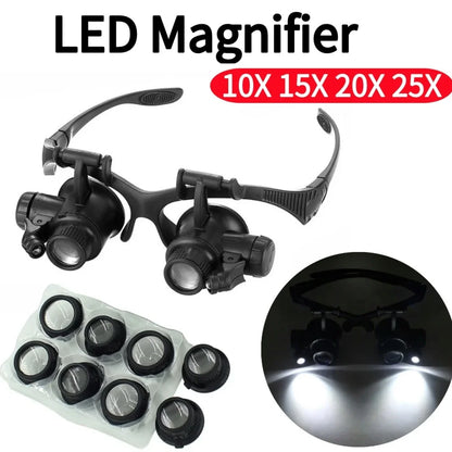 10X/15X/20X/25X LED Magnifier Glasses Magnifying Headband Eyewear for Reading Jewelers Watchmaker Repair Tools Magnifying Glass