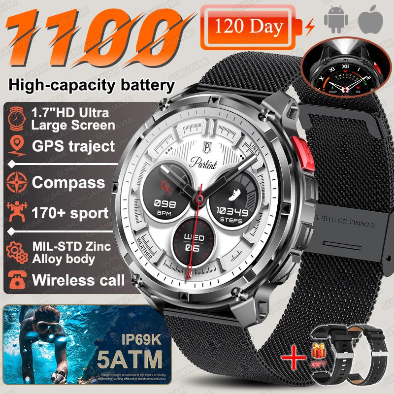 2026 New T-Rex3 Pro 1100mAh Battery Smart Watch GPS path 5ATM Waterproof Sports Run tracker Outdoors Compass Military Smartwatch