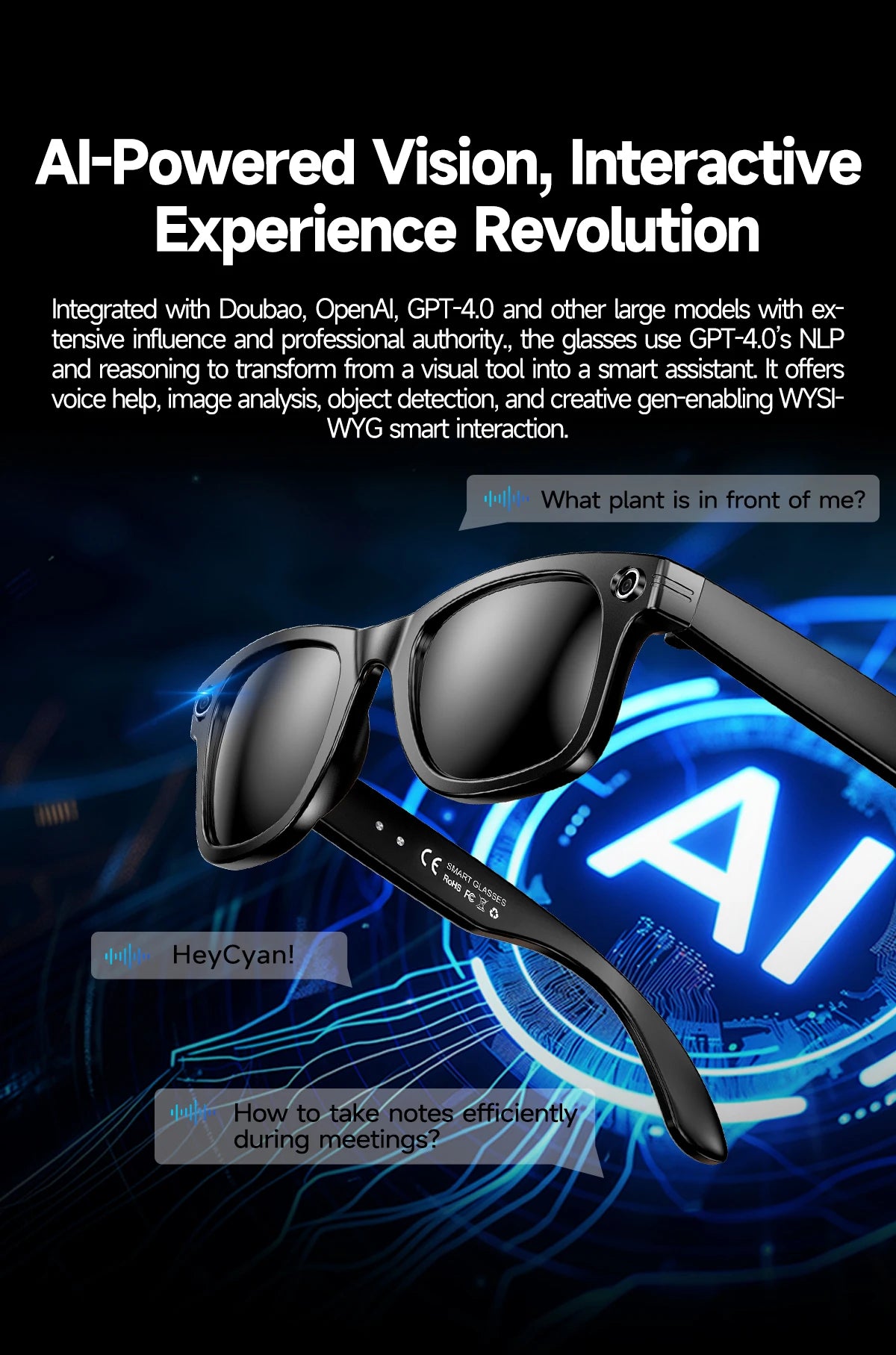 World Premiere 2026 New AI Shooting Glasses 4K HD 800W Pixels Camera Bluetooth Call Voice Assistant AI Translation Smart Glasses