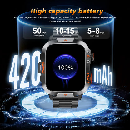 2025 New Outdoor Smart Watch Men's 1.96-inchSquareHDScreen 420 mAh Wireless Call with Flashlight 100+Sports Mode Fitness Tracker