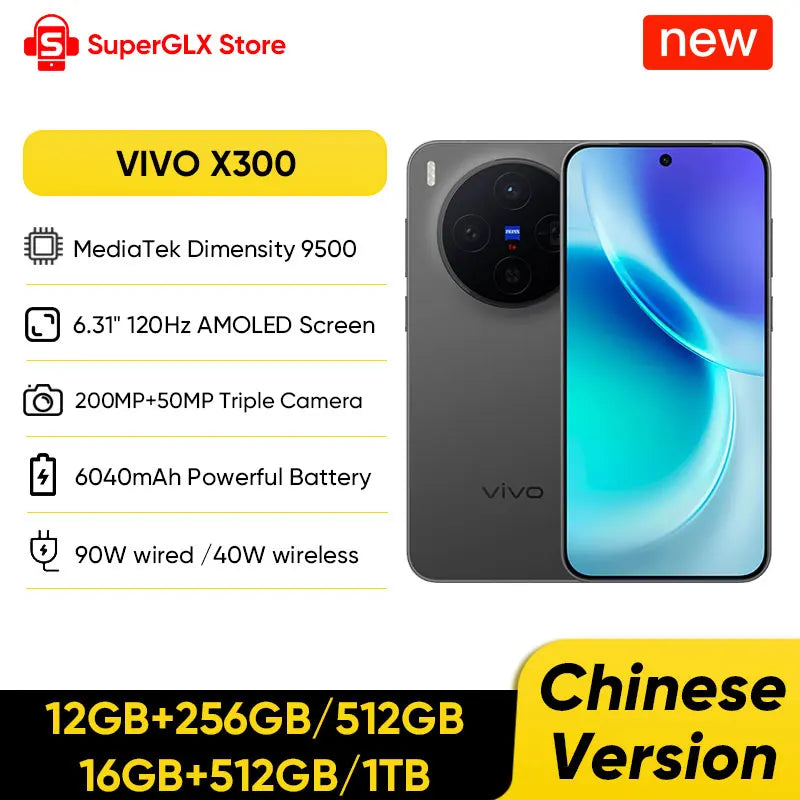 2025 New VIVO X300 Chinese Version Smartphone MediaTek Dimensity 9500 6.31'' 120Hz AMOLED Screen 6040mAh Battery Support NFC