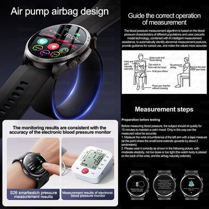 2026 New Upgrade Air Pump Blood Pressure Accurate Measure SmartWatch ECG Micro Physical Examination NFC Airbag Smart Watches Man