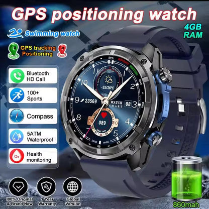 2025 New Military GPS Sports Smartwatches Men 5ATM Waterproof Fitness Tracker 4GB Memory Offline Maps 860Mah Battery Smart Watch