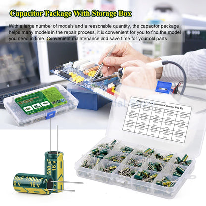 15/24/36 Values 225/460/925Pcs Aluminum Capacitors Set 16V-50V Aluminum Electrolytic Capacitors Assortment Kit for DIY Projects