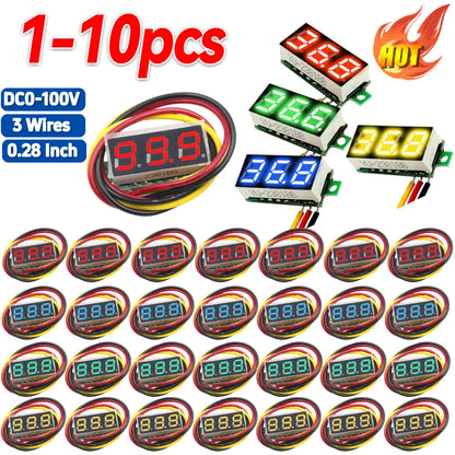 1-10PCS 3 Wires Digital Voltmeter DC 0-100V 0.28 Inch Digital DC Voltage Meter Head Voltage Tester Accurate Pressure Measurement