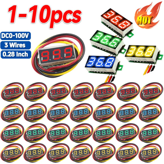 1-10PCS 3 Wires Digital Voltmeter DC 0-100V 0.28 Inch Digital DC Voltage Meter Head Voltage Tester Accurate Pressure Measurement