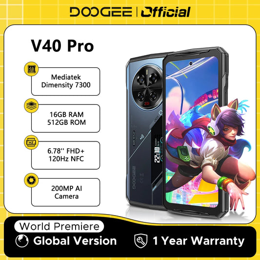 【Brand+】World Premiere DOOGEE V40 Pro 5G Rugged Phone 6.78" 16GB+512GB  Dimensity 7300 200MP AI Camera 8680mAh Android 14