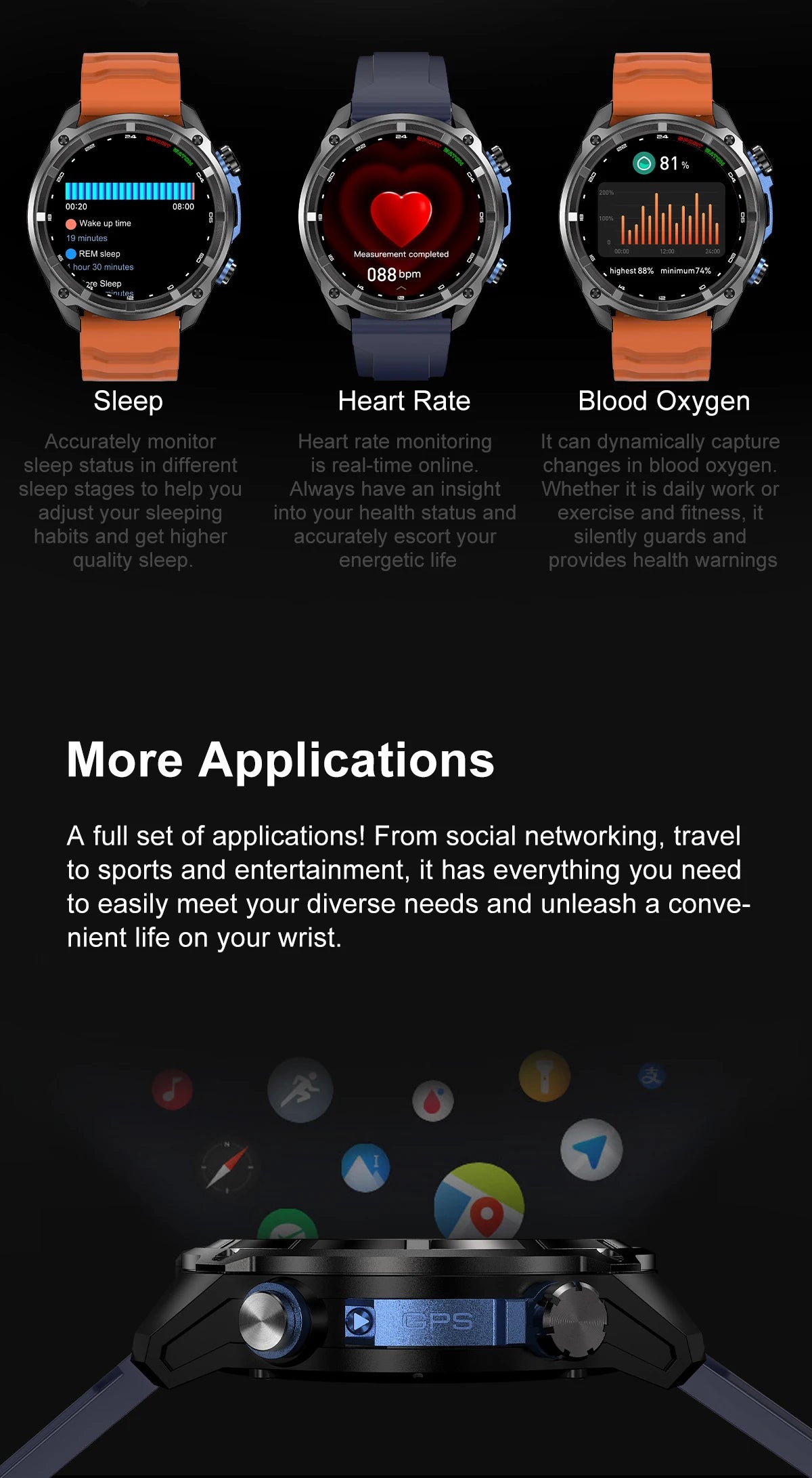 2025 New Military GPS Sports Smartwatches Men 5ATM Waterproof Fitness Tracker 4GB Memory Offline Maps 860Mah Battery Smart Watch