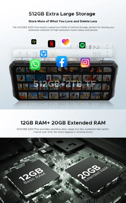 World Premiere DOOGEE S200 Plus 5G AI Rugged Phone Dimensity 7300 1.32" Rear Display 12+512GB 6.72'' 10100mAh Battery Smartphone