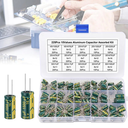 15/24/36 Values 225/460/925Pcs Aluminum Capacitors Set 16V-50V Aluminum Electrolytic Capacitors Assortment Kit for DIY Projects