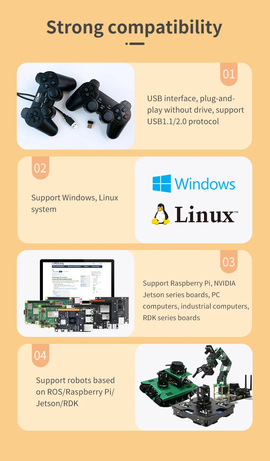 Yahboom PS2 Wired USB Wireless Game Controller Handle for ROS ROS2 Jetson Nano and Raspberry Pi Robots Kit Remote Control APP