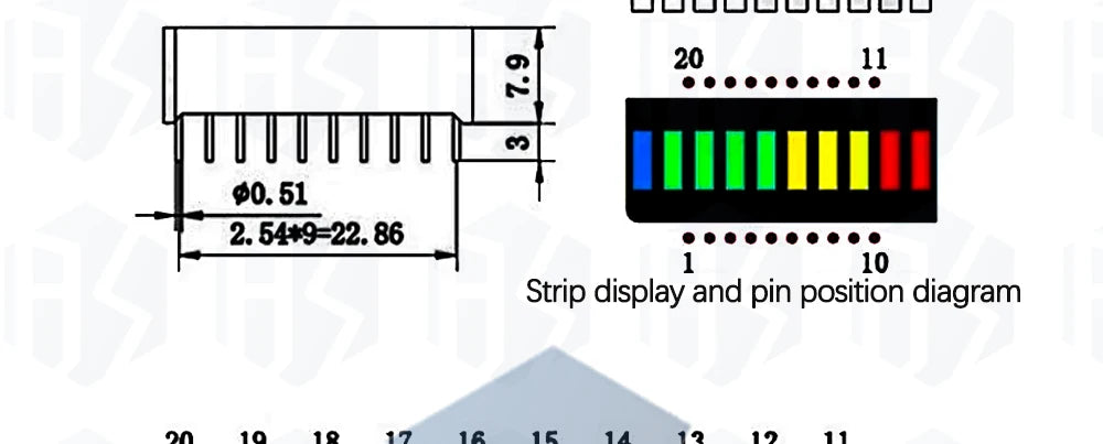 1PC 5/8/10/12/20-Segment Multicolor LED Battery Bar Indicator (Red/White/Blue) - Super Bright for DIY Power Pack Assembly