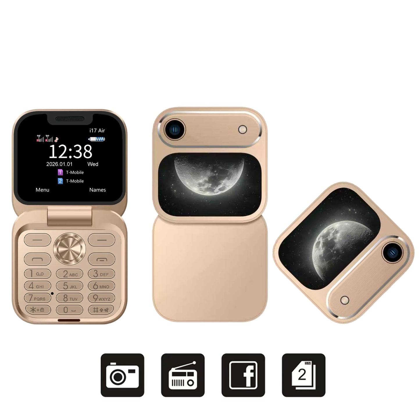 2026 New SERVO i17Air 2G Mini Foldable Mobile Phone Dual SIM Speed Dial Blacklist Flashlight Call Record Flip Cellphone FM Radio